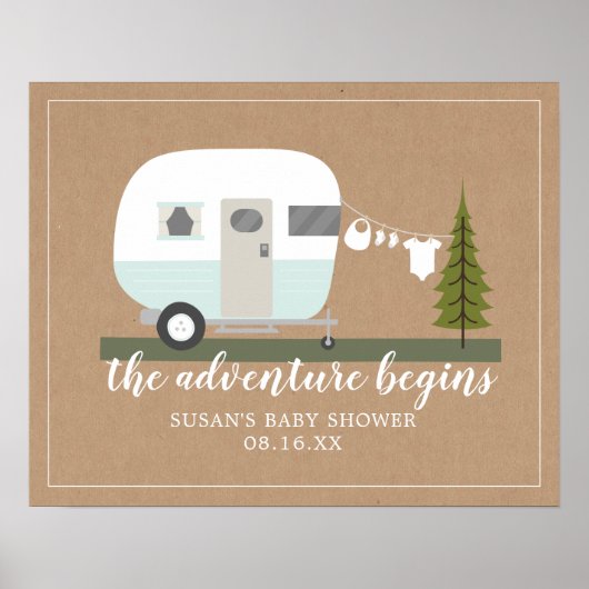Adventure Trailer Camper Blue Boy Baby shower Poster (Voorkant)