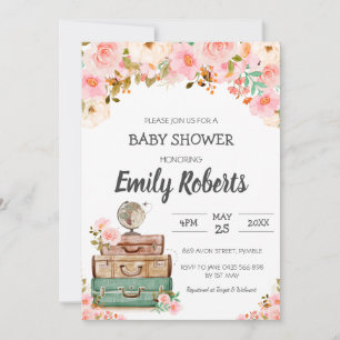 Adventure Travel Floral Greenery Girl Baby shower Kaart