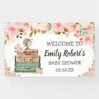 Adventure Travel Floral Greenery Girl Baby shower Spandoek