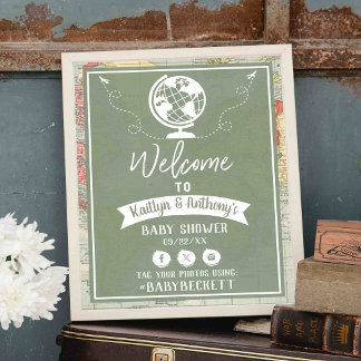 Adventure Travel Map Baby shower Welkom Poster