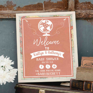 Adventure Travel Map Baby shower Welkom Poster
