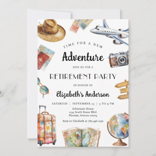 Adventure Travel Theme Retirement Invitation (Devant)