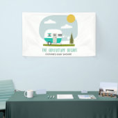 Adventure Turquoise Retro Camper Boy Baby shower Spandoek (Beurs)