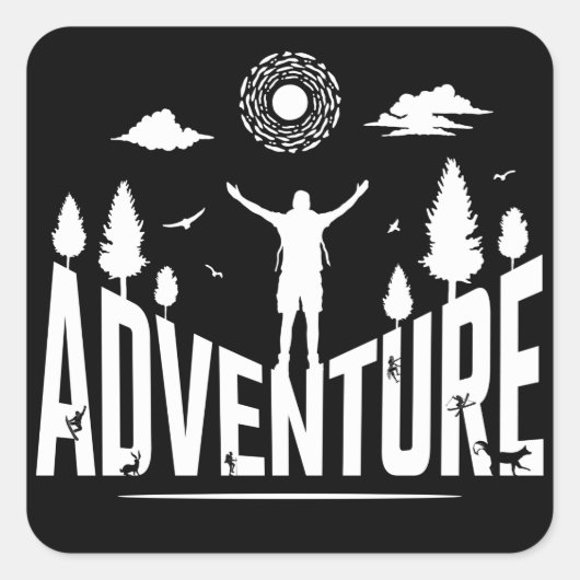 Adventure Typografie White Art Vierkante Sticker (Voorkant)
