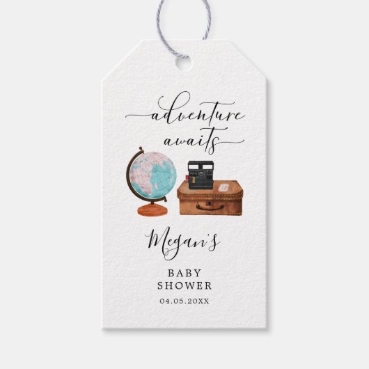 Adventure wacht Baby shower reisthema Cadeaulabel (Voorkant)