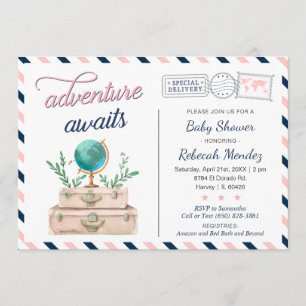 Adventure wacht op Baby shower marineroze Kaart