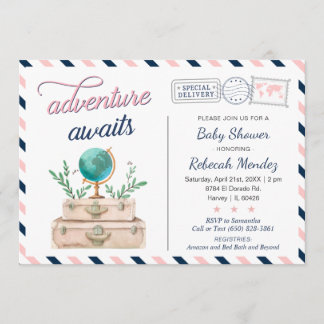 Adventure wacht op Baby shower marineroze Kaart