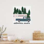 Adventure wacht op Camping Truck Camper Art Poster (Keuken)