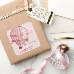 Adventure wacht op het Baby shower van de Roze Hot Vierkante Sticker