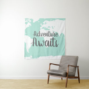 Adventure wacht op Wereldkaart & Mint Wandkleed
