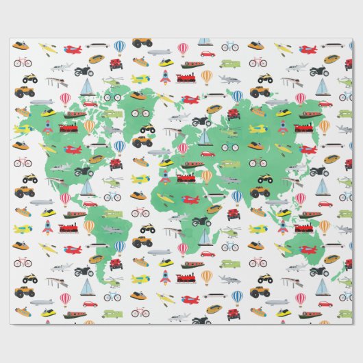 Adventure wacht op Wereldkaart Voertuigen Cadeaupapier (Vlak)