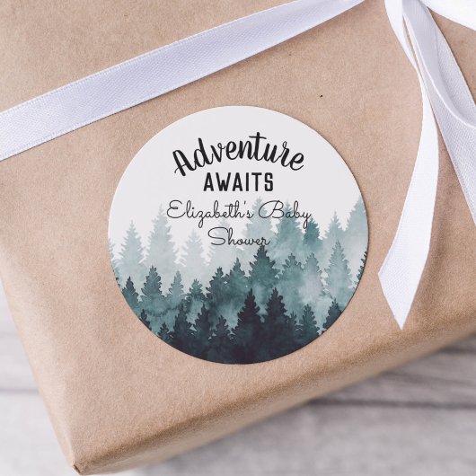 Adventure Waterverf Rustic Forest Baby shower Ronde Sticker