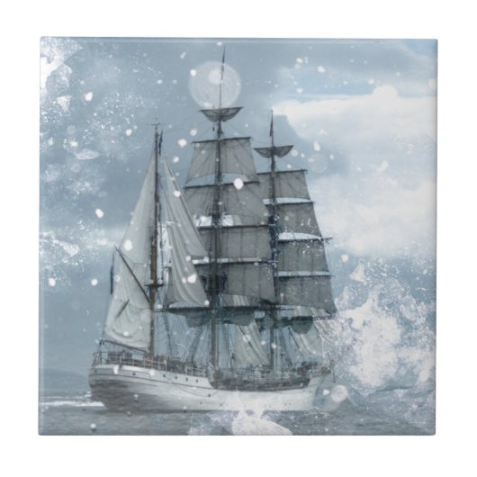 Adventure Winter Snow storm  piratenschip Tegeltje (Voorkant)