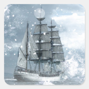 Adventure Winter Snow storm piratenschip Vierkante Sticker