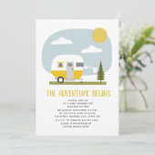 Adventure Yellow Camper Clothesline Baby shower Kaart (Staand voorkant)