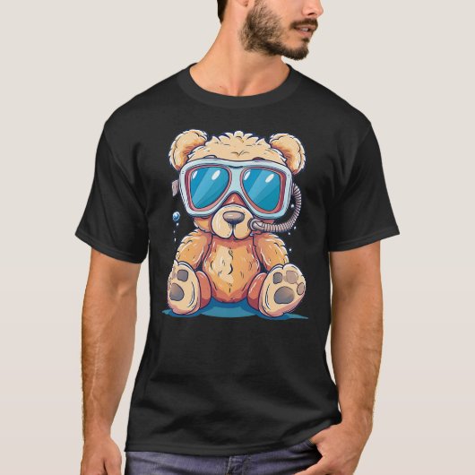 Adventures Teddy Bear with diving Googles and Snor T-shirt (Voorkant)