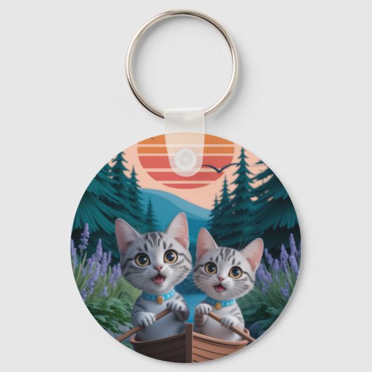 “Adventurous Kittens at Sunset – Cute Cat Sleutelhanger (Voorkant)