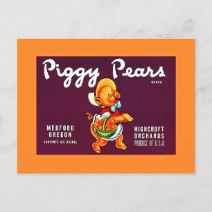  Adverteren label Piggy Pears Medford OR Feestdagenkaart