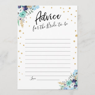 Advice Card Blue Floral Gold Travel Vrijgezellenfe Kaart