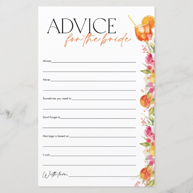 Advice for the Bride Spritz Bridal Shower Game (Voorkant)