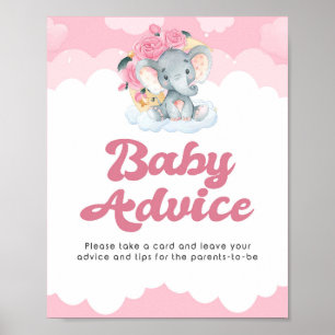 Advice Sign Roze Elephant Girl Baby shower Poster
