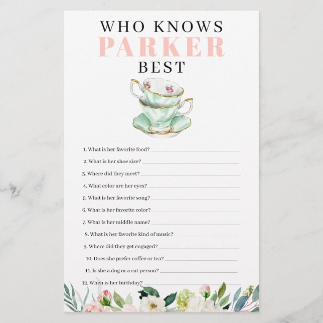 Advies en game van vrijgezellenfeest Tea Party (Achterkant)