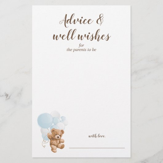 Advies en Wensen Blauwe Teddibeer Baby Shower Flyer (Voorkant)