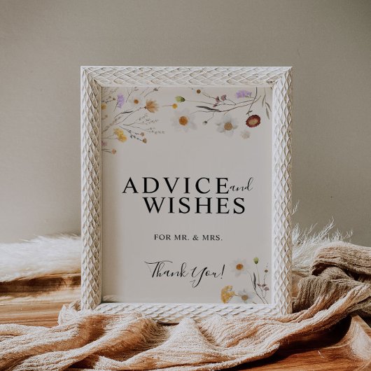 Advies en wenst Boho Wildflower WeddenSign Poster
