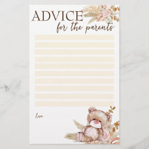 advies van de baby shower van de ouders teddy beer briefpapier