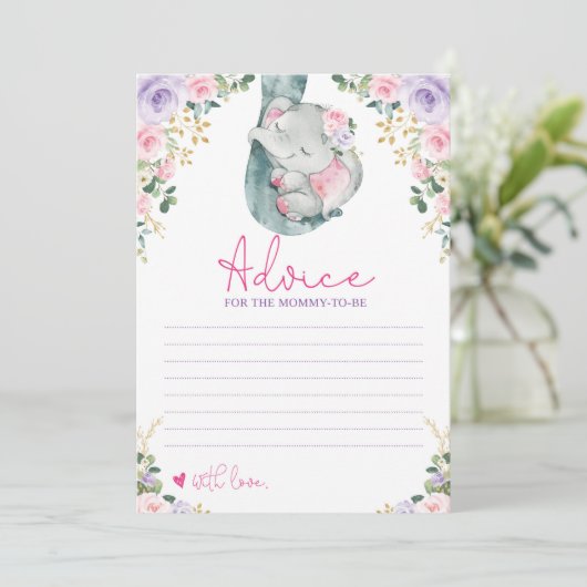 Advies voor mama om een roze Paarse olifant Kaart  (Staand voorkant)