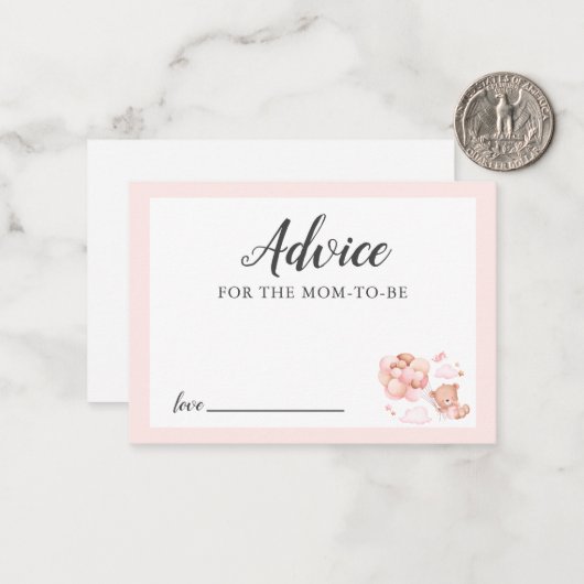 Advies voor Mama Pink Teddy Bear Baby shower Notitiekaartje (Voorkant / Achterkant in situ)
