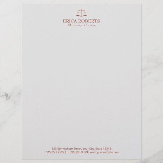 Advocaat bij Law Roos Gold Scale of Justice Briefhoofd (Voorkant)