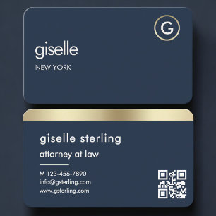 Advocaat en procureur Navy Blue Gold QR-code Visitekaartje