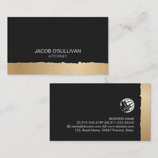 Advocaat Juridisch recht Bold Zwart Goud Visitekaartje (Voorkant / Achterkant)