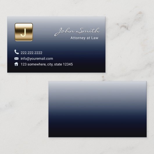 Advocaat Koninklijk Blauw Goud Monogram Stempel Visitekaartje (Voorkant / Achterkant)