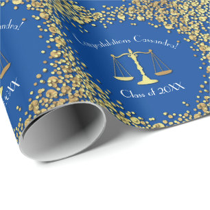 Advocaat School Blue Gold Graduparty Cadeaupapier