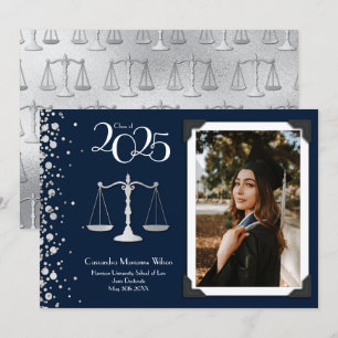 Advocaat School Silver Afstuderen Navy Blue Invi Kaart