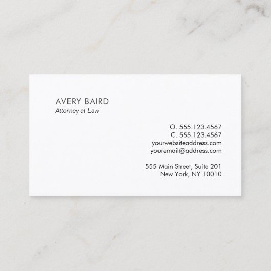 Advocaat: zwart en wit visitekaartje (Achterkant)