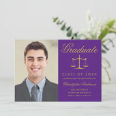 Advocate Paars Gold Script Photo Afstuderen Aankondiging (Staand voorkant)