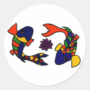 AE- Kleurrijke Koi Fish Art Cartoon Ronde Sticker