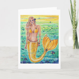 Aelia Yellow mermaid art van Renee L. Lavoie Kaart