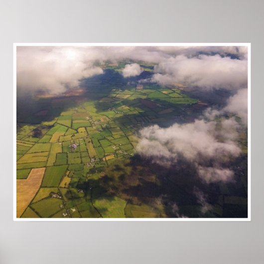 Aerial Patchwork of Irish Farmland and Clouds Poster (Voorkant)