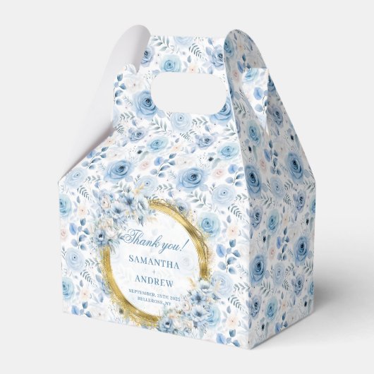 Aerial Romantische Boheemse Pastel Blauw Goud Huwe Bedankdoosjes (Voorkant Zijde)