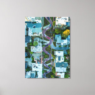 AERIAL UITZICHT VAN LOMBARD STREET, SAN FRANCISCO, CANVAS AFDRUK