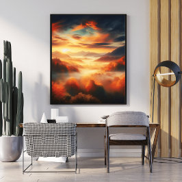 Aerial ungle Landscape Red Trees & Black Cloud Zee Poster