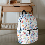 Aéronautique personnalisée pour enfants<br><div class="desc">Envoyez vos enfants dans le jeune bleu sauvage avec ce sac à dos personnalisé sur le thème de l'aviation! Customisé de leur nom, ce joli tirage d'aquarelle comprend des avions, des fusées, des étoiles, des nuages, des hélicoptères et du buntage dans les tons bleu, jaune et rouge sur un arrière...</div>