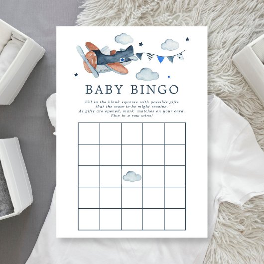 Aéronef vintage Aquarelle Baby Bingo Invitation