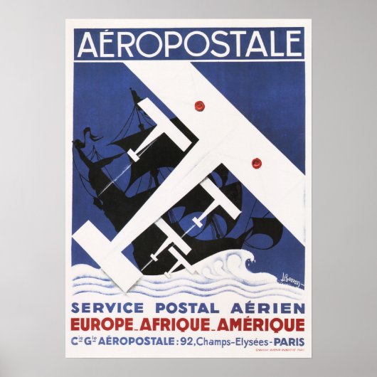 AÉROPOSTALE Poster Vieux avion Poster Art Déco (Devant)