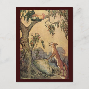  Aesop's Fables, Fox, Rooster en de Dog Briefkaart