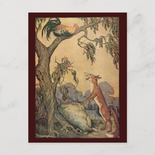  Aesop's Fables, Fox, Rooster en de Dog Briefkaart (Voorkant)